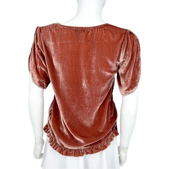 Madewell Women’s Flare Sleeve Orange Velvet Tulip-Sleeve Ruffle Top Size XXS - Picture 7 of 8